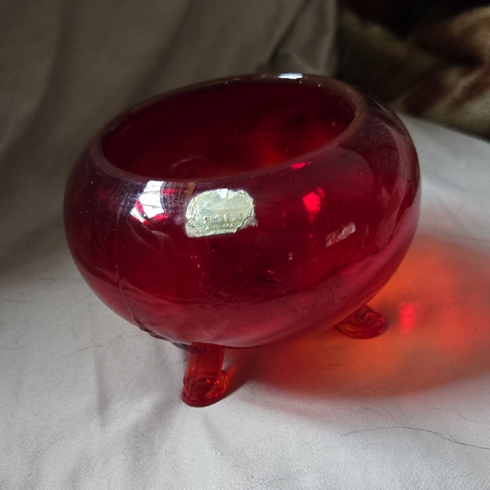 Red Glass Bowl with Legs